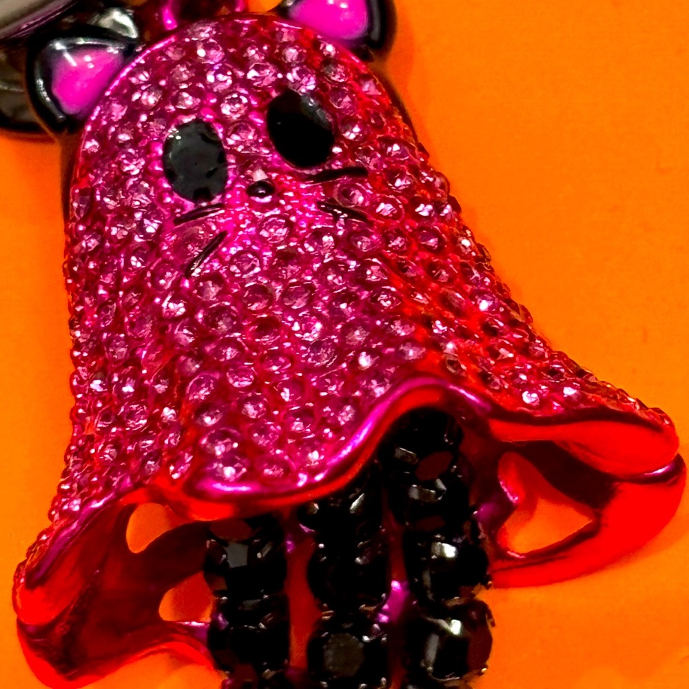 NIB Betsey Johnson sparkly pink ghost mouse (cat?) jellyfish Jewelry Charm - Picture 2 of 4